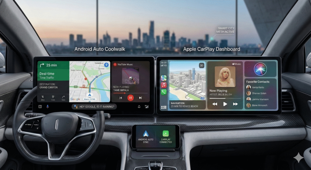 Android Auto vs Apple CarPlay The Ultimate In-Car Tech Battle (2026) Android Auto vs Apple CarPlay The Ultimate In-Car Tech Battle (2026)